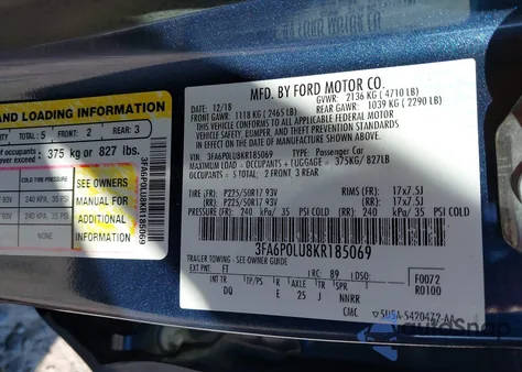 2019 Ford Fusion Hybrid Se из США, поврежденный, VIN 3FA6P0LU8KR185069